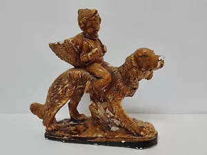 Antigua figura de porcelana firmada A. SANTINI Niño montado en su perro Años 50 - Foto 1 di 4