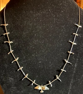 COLLANA VINTAGE ARGENTO STERLING NATIVI AMERICANI FETISH BIRD FISH 24" - Foto 1 di 4