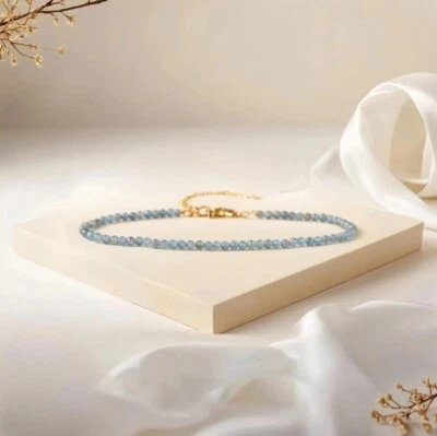 Apatite Crystal Gemstone Dainty Bracelet Minimalist Healing 2.5mm Faceted Beads - Image 1 of 4