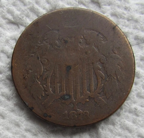 1872 2 Cent Piece Rare Key Date Full Date Shows Mintage 65000 Corrosion Spots Cover