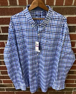 CAMICIA IZOD UOMO VANTAGGI PERFORMANCE CLASSICA TESSUTO BLU CHECK NUOVA CON ETICHETTE XXL - Foto 1 di 5