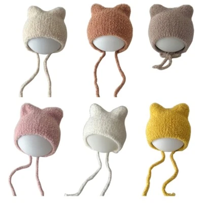 Infant Cat Ear Knit Cap Fashionable Newborn Beanie Cap Cute Neonatal Fetal Cap - Image 1 of 4
