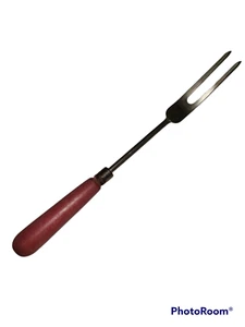 VTG Metal 2 Prong Meat Fork With Red Wood Handle L 12"x W 1" - Picture 1 of 7