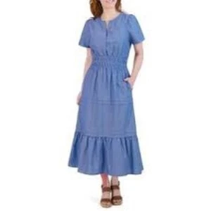French Connection Chambray Maxi Dress Size M Blue NWT - Picture 1 of 5
