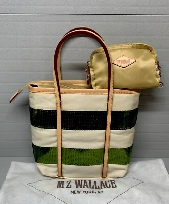 Mz Wallace Mini Metro Tote Bag Beige Canvas Leather Trim w/ Pouch &Dustbag - Image 1 of 4