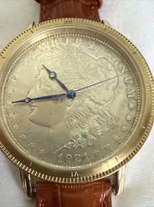 Morgan Silver Dollar Coin Mens Stauer Watch 900 Silver 18294 Swiss SEE VIDEO - Picture 1 of 17