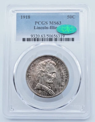 1918 Lincoln-Illinois 50c Commemorative PCGS CAC MS63 Toned - U1057 - Image 1 of 4