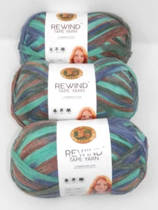 x3 Lion Brand Rewind Tape Yarn WATERFALL Skein Ball 3.5oz Bulky 219yd Poly New - Picture 1 of 8
