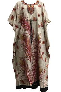 Bohemian Crepe Caftan Cover-Up Hippie African Maxi Lounge Dress #53 Peacock - Picture 1 of 2