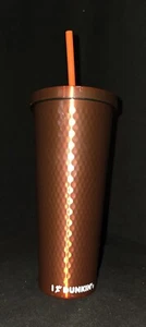 Dunkin' Donuts Bicchiere Sipper Acciaio Inox Martellato Rame Metallizzato 2021 24 OZ. GUC - Foto 1 di 14