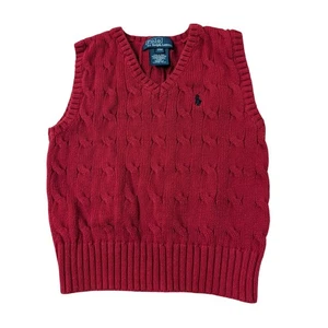 Vintage Polo Ralph Lauren Red Cable Knit Sweater Vest Baby 18M Holidays - Picture 1 of 3