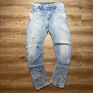 G Star RAW Jeans Men 33x34 Blue Arc 3D Loose Tapered Leg Acid Wash Destroyed - Picture 1 of 14