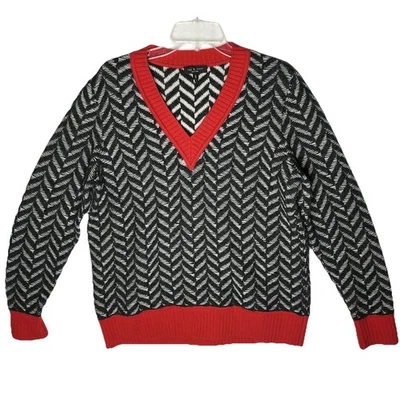 Rag & Bone Black Gray Red Chevron Herringbone Wool Blend Biata Sweater Women’s M - Image 1 of 4