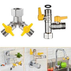 3-Way Faucet Water Distributor Y / T Shape 2 Out Way 2 Valve Tapes Brass Faucets - Picture 1 of 13