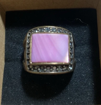 Lia Sophia Large Pink Stone & Rhinestone Cocktail Ring Size 10 - Image 1 of 4