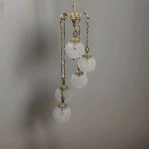 Vintage MCM Globe Glass Swag Lamp Hanging Fixture Bronze Hollywood Regency - Picture 1 of 6