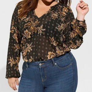 Torrid Crinkle Chiffon Lurex Peasant Long Sleeve Blouse Women's Size 2X Black - Picture 1 of 8