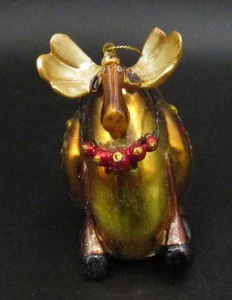 Moose Hand Blown Glass Hand Painted Brown Christmas Ornament - Picture 1 of 8