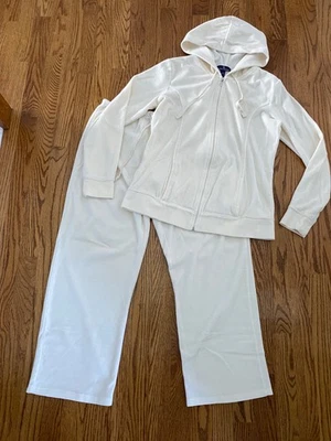 Vintage Ralph Lauren Womens Off White Velour Two Piece Track Suit - Image 1 of 4