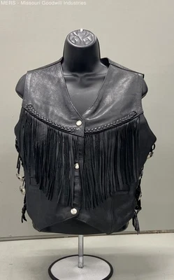 Leather King Women's Black Fringe Side Lace Motorcycle Vest Size S - Image 1 of 4