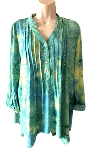 Cocomo Damen Tunika grün Pailletten Bluse Gr. XL V-Ausschnitt Pullover Oberteil - Bild 1 von 9