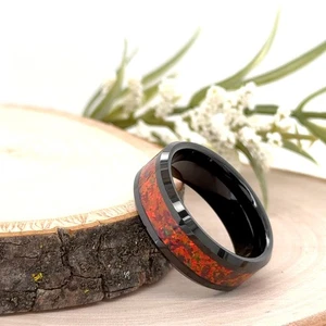 8mm black Tungsten Personalized Ring Unisex Red Opal Inlay Durable Promise Band - Picture 1 of 4