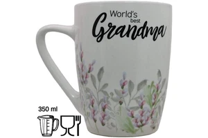 Jumbo Tasse XL 350 ml mit Schriftzug "World´s best Grandma" mit Blumenwiese - Bild 1 von 7