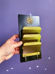 Vtg Mid Century Metal Tin Wall Mount Mail Organizer Letter Bill Receipts VGC - Picture 1 of 3