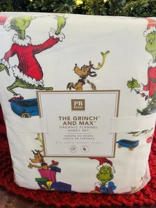 Pottery Barn Grinch And Max Flannel Queen Sheet Set New Christmas Holiday Teen - Picture 1 of 7