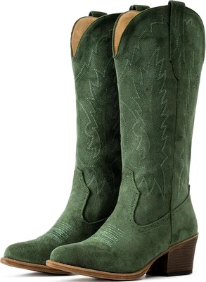 Botas de Vaquero de Gamuza IUV para Mujer - Puntera Punta Occidental, Pull-On Media Pantorrilla  Foto 1 de 4