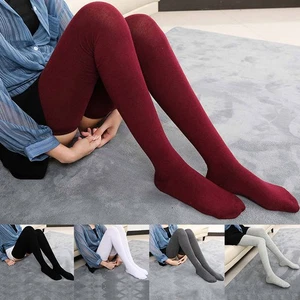 Lengthened Over The Knee Stockings 80cm Cotton For Tall Women Solid Black - Picture 1 of 24
