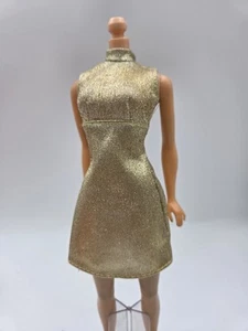 Vintage 1960's? 1970's? Barbie Doll Clone Gold Mini Dress Tlc - Picture 1 of 16