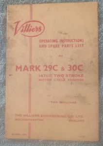 Villiers Operating Instructions + Components List 1957 - MK 29C & 30C 147cc. - Picture 1 of 5