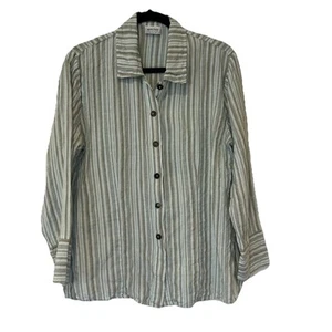 Habitat Button Shirt Damen M grün gestreift bunt Boho Lagenlook Retro - Bild 1 von 9