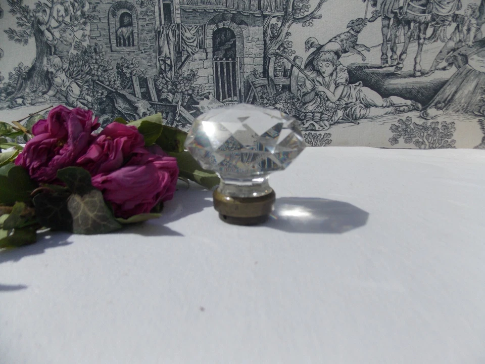 ANCIENNE GROSSE POIGNEE DE PORTE CRISTAL - Photo 1/2