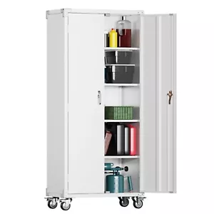 AOBABO 72" Metal Storage Cabinet Garage Tool Storage Cabinets w/ pegboard Wheels - Picture 1 of 36