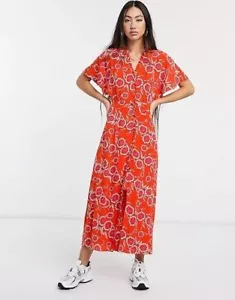 Whistles Ella Diagonal Floral Dress UK 16 14 BNWT Midi Midaxi Red RRP 149 V Neck - Picture 1 of 22
