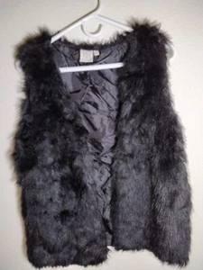 Daisy Fuentes Womens Vest Size Small Black Faux Fur Pockets Lined - Picture 1 of 3