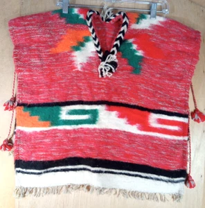Poncho Vintage Wool Small Mexican Aztec design ! with Tassels ! - Picture 1 of 11