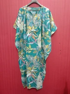 Indian Multi Floral Cotton Caftan Handmade Kaftan Beach Night Maxi Dress Kimono - Picture 1 of 4