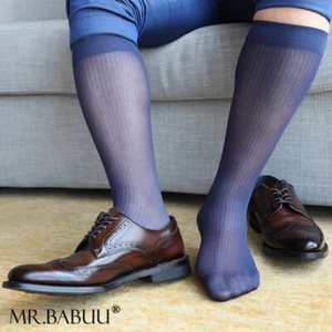 1 par de calcetines de vestir transparentes sedosos de nailon de venta libre a rayas súper suaves para hombre Reino Unido - Imagen 1 de 12