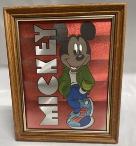 MICKEY MOUSE - DISNEY FOIL ART PICTURE 8 x 10 in Wood Frame Vintage! - Picture 1 of 5