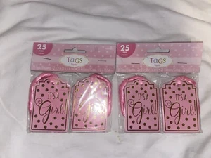 It’s A Girl Pink Tags For Baby Shower,Treat Bags,Or Gifts Lot Of 2 Total Tags 50 - Picture 1 of 3
