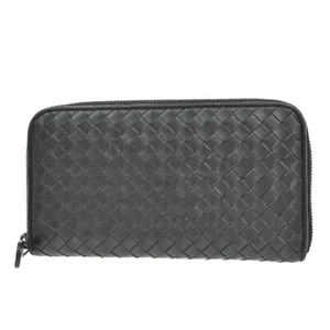 BOTTEGA VENETA Intrecciato Cremallera Alrededor Cartera Larga Cuero Negro Italia 65EE296 - Imagen 1 de 16