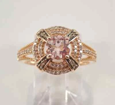 2 Ct Round Cut Lab-Created Morganite Halo Split Shank Ring 14K Yellow Gold Over - Image 1 of 4