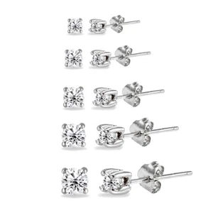 5 Pair Set 925 Silver Cubic Zirconia Round Stud Earrings, 2mm 3mm 4mm 5mm 6mm - Picture 1 of 2