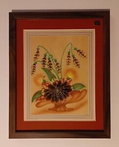 Signed Feather Art by Ida Bisek Prokop - Dakota Prairie Framed & Matted Folk Art