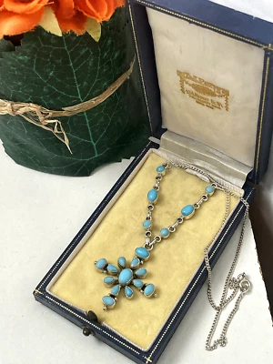 VINTAGE 925 SOLID STERLING SILVER TURQUOISE HOWLITE PENDANT 16" CHAIN NECKLACE - Image 1 of 4