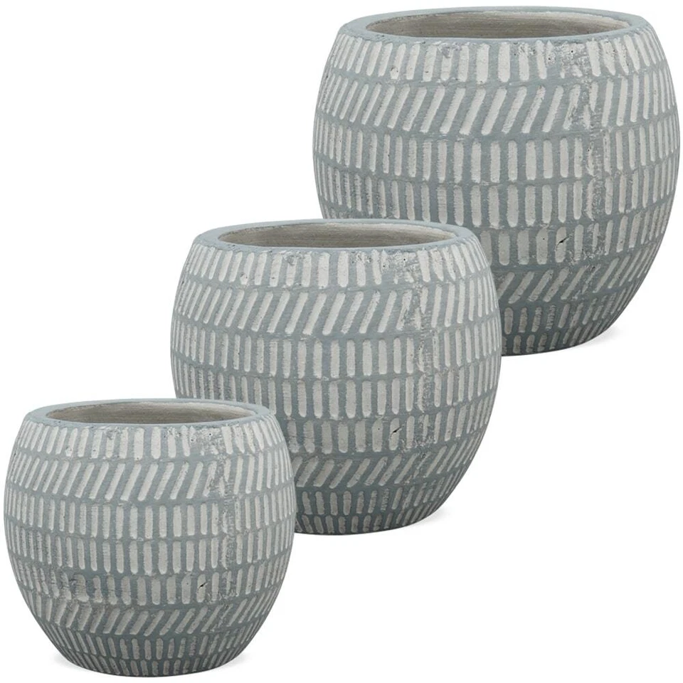 Pflanztöpfe Blumentöpfe Keramik Muster rund Gartendeko grau 1 Stk in 3 Größen - Bild 1 von 1