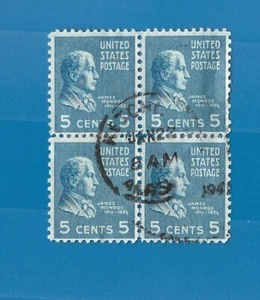 5¢ J. Monroe: plate block. blue. stamp. us. postage. good, used.SKU 37 - Picture 1 of 2
